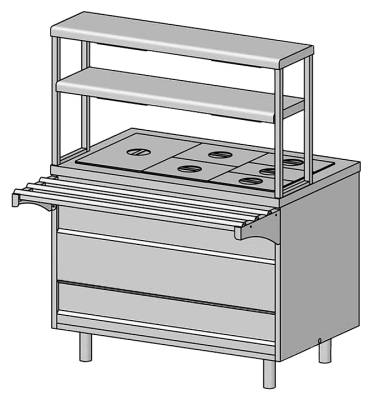 Прилавок-мармит 2-х блюд с тепловыми полками ЦМИ Волга ПМ2пт2 (1120х700(1030)х1480 мм)